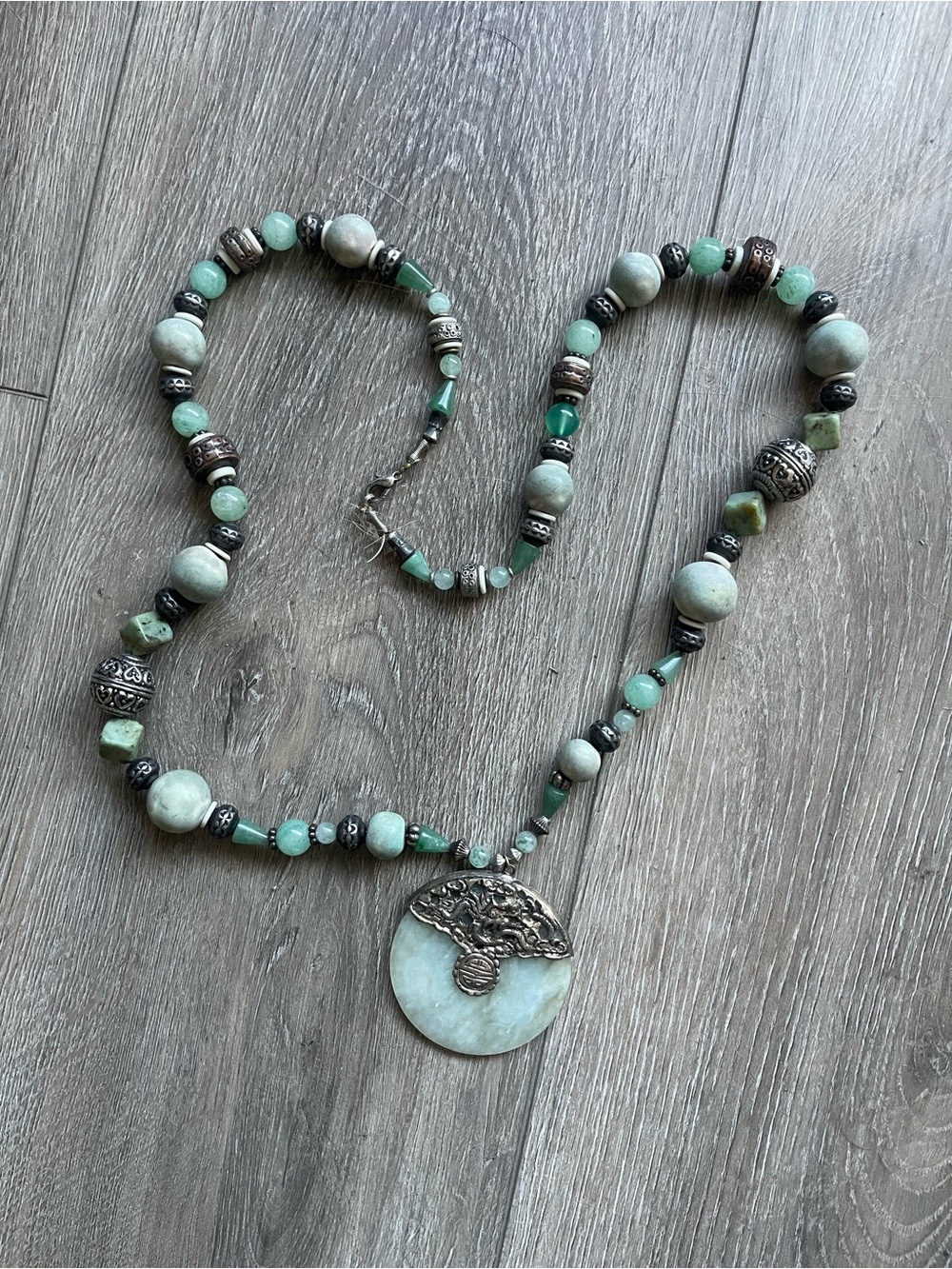 Mint Green Beaded Necklace with Tree of Life Pendant
